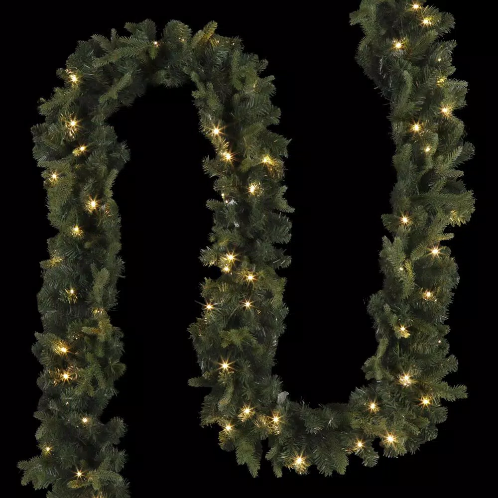 Home Accents Holiday 12 ft. Pre-Lit Norway Garland with 70 Warm White LED Lights, Battery Operated