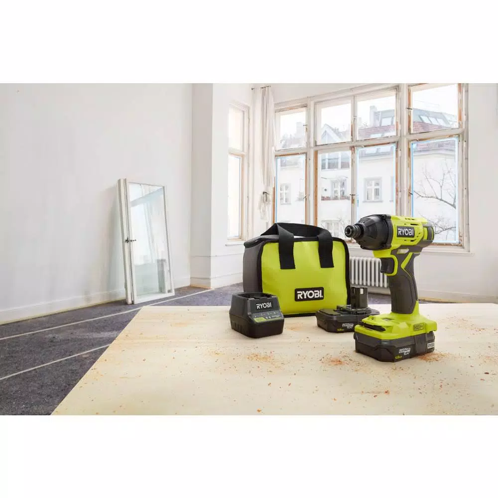 RYOBI 18V ONE+ Cordless 1/4 in. Impact Driver Kit with (2) 1.5 Ah Batteries, Charger, and Bag