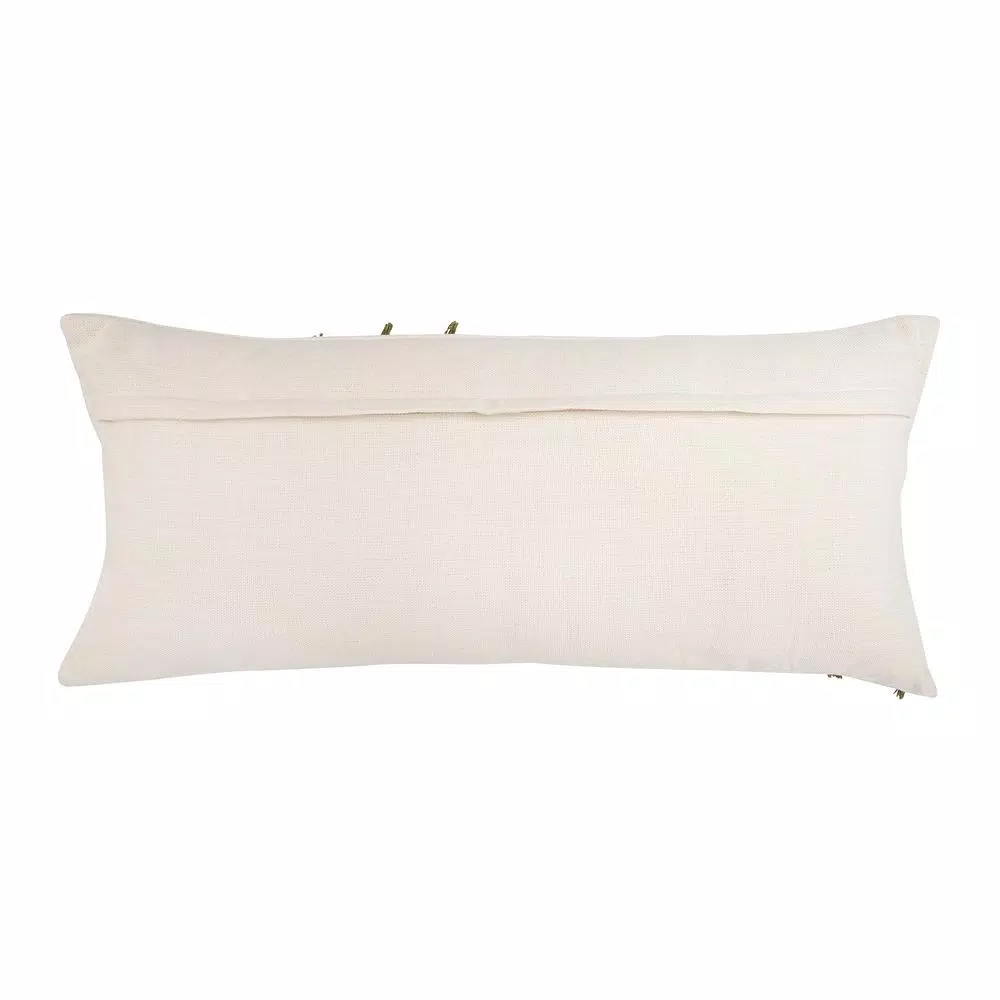3R Studios White and Green Striped Handwoven Lumbar Throw Pillow, 36 in. x 16 in.