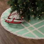 VHC Brands 60 in. Mint Margot Farmhouse Christmas Tree Skirt with Diamond Cut Lace thumbnail 4