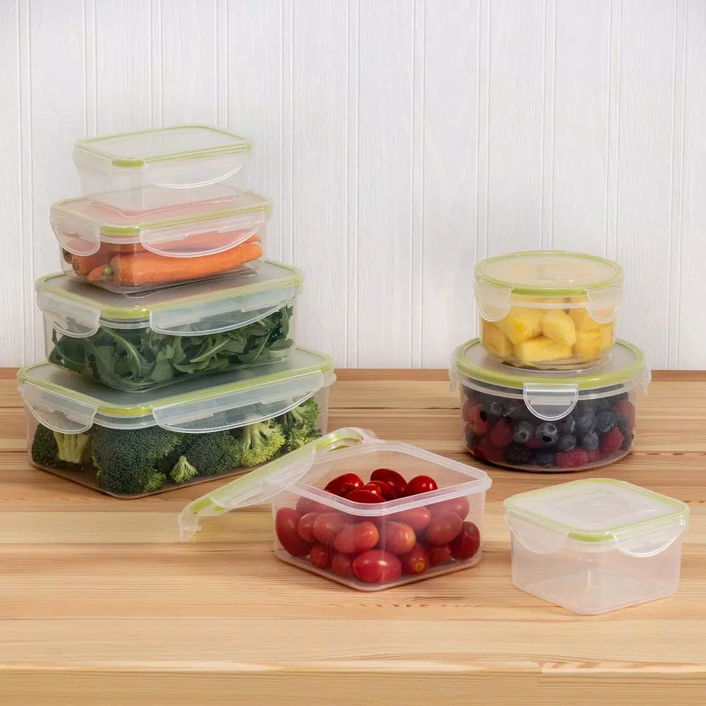 Honey-Can-Do 16-Piece Clear Locking Plastic Food Storage Container Set, Airtight & Leak Proof