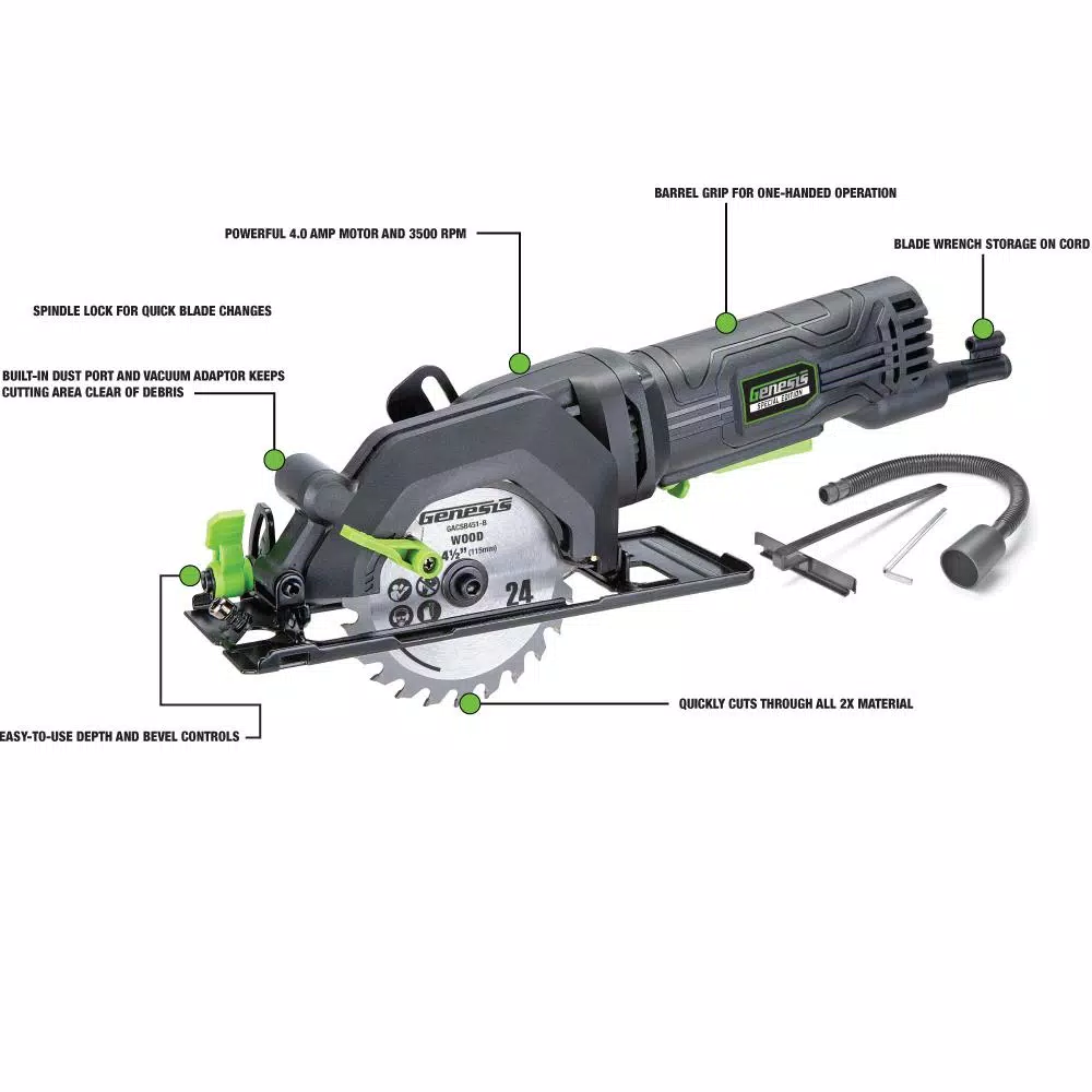Genesis SE GCS445SE 4.0 Amp 4-1/2 in. Compact Corded Circular Saw with 24T Blade and Rip Guide