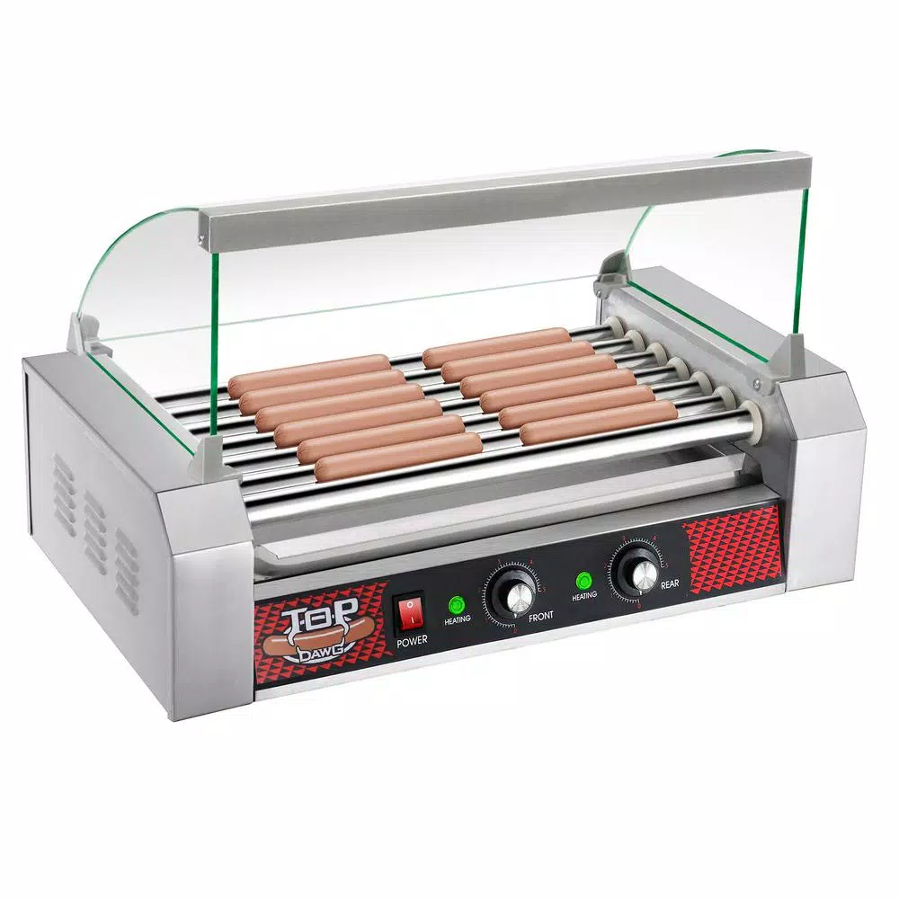 Great Northern Popcorn Commercial 1400W 18-Hot Dog 7-Roller Grilling Machine with Cover