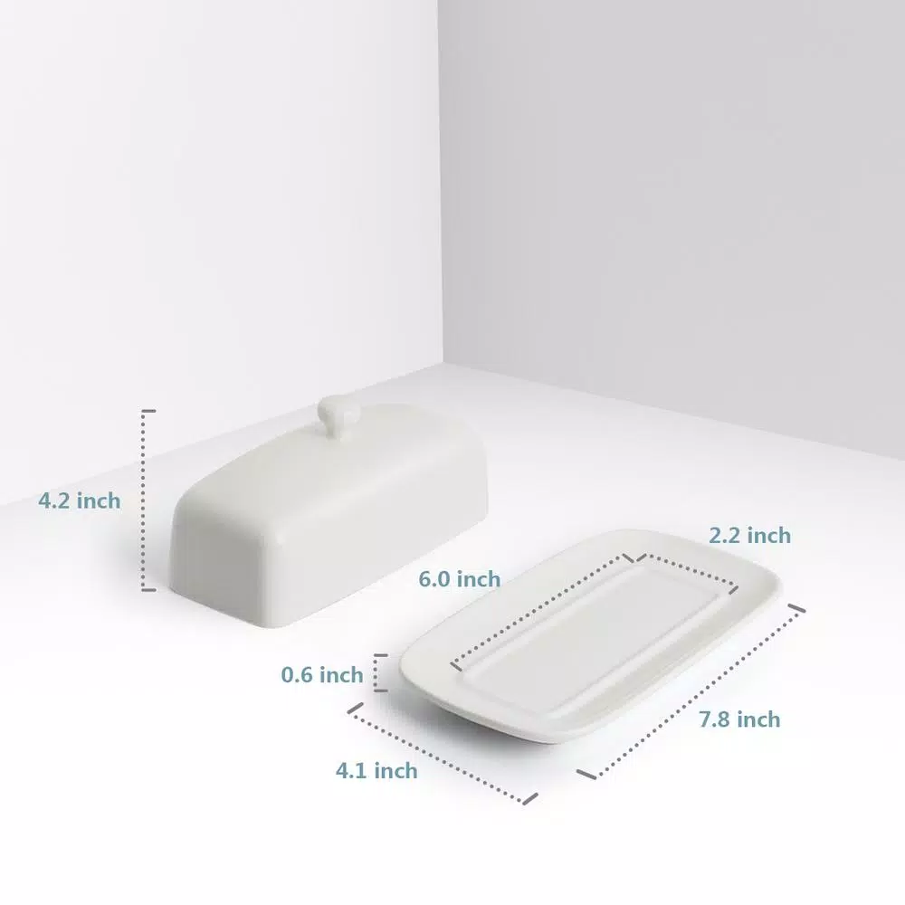 Sweese White Porcelain Butter Dish with Cover, 4 oz. Rectangular Butter Keeper for American Size Sticks