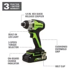 Greenworks 24V Cordless Brushless Impact Driver, 1/4 in. Hex, Tool Only thumbnail 6