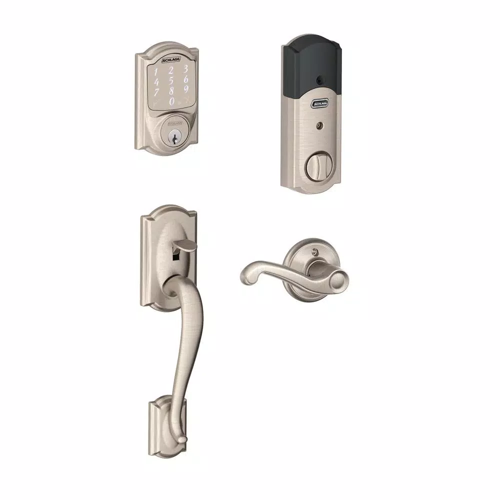 Schlage Sense Smart Deadbolt with Right-Handed Flair Lever Handleset, Satin Nickel