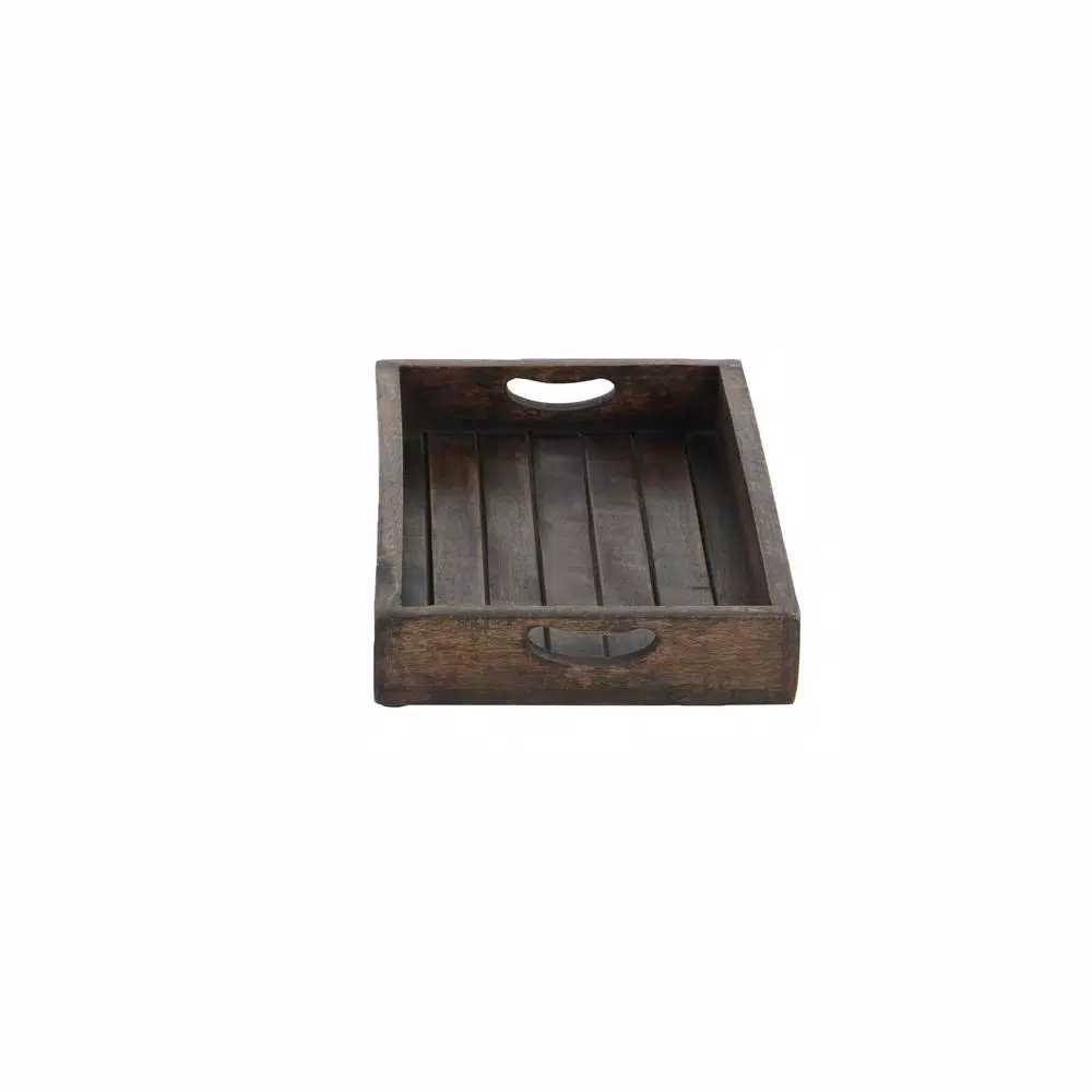 LITTON LANE Farmhouse Mahogany Mango Wood Slat Decorative Tray Set, Set of 3