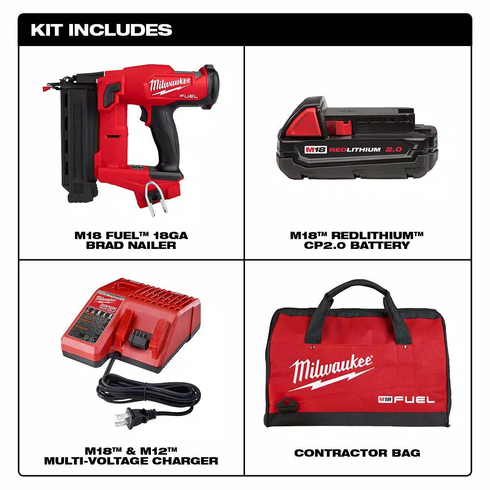 Milwaukee M18 FUEL 18-Gauge Gen II Cordless Brad Nailer Kit with Battery, Charger & Safety Glasses