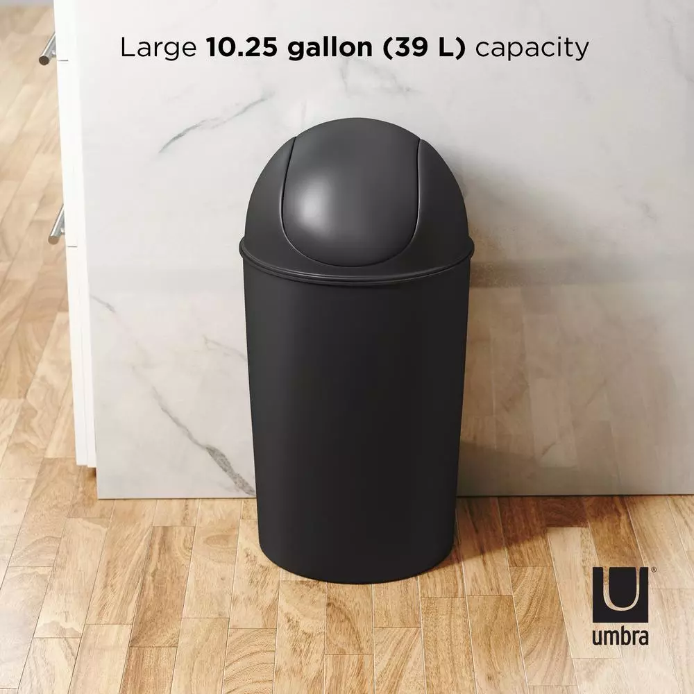 Umbra Grand 10.25 Gallon Plastic Waste Basket with Swing-Top Lid, Black