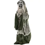 Haunted Hill Farm 5 ft. Animatronic Moaning Skeleton Halloween Prop with Green Cloak thumbnail 3