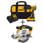 DEWALT 20V MAX XR Brushless 1/2 in. Hammer Drill & 6-1/2 in. Circular Saw Combo Kit with 3.0Ah Battery thumbnail 1
