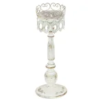 LITTON LANE 14 in. Distressed Ivory Iron Pillar Candle Holders with Filigree Design (Set of 2) thumbnail 5
