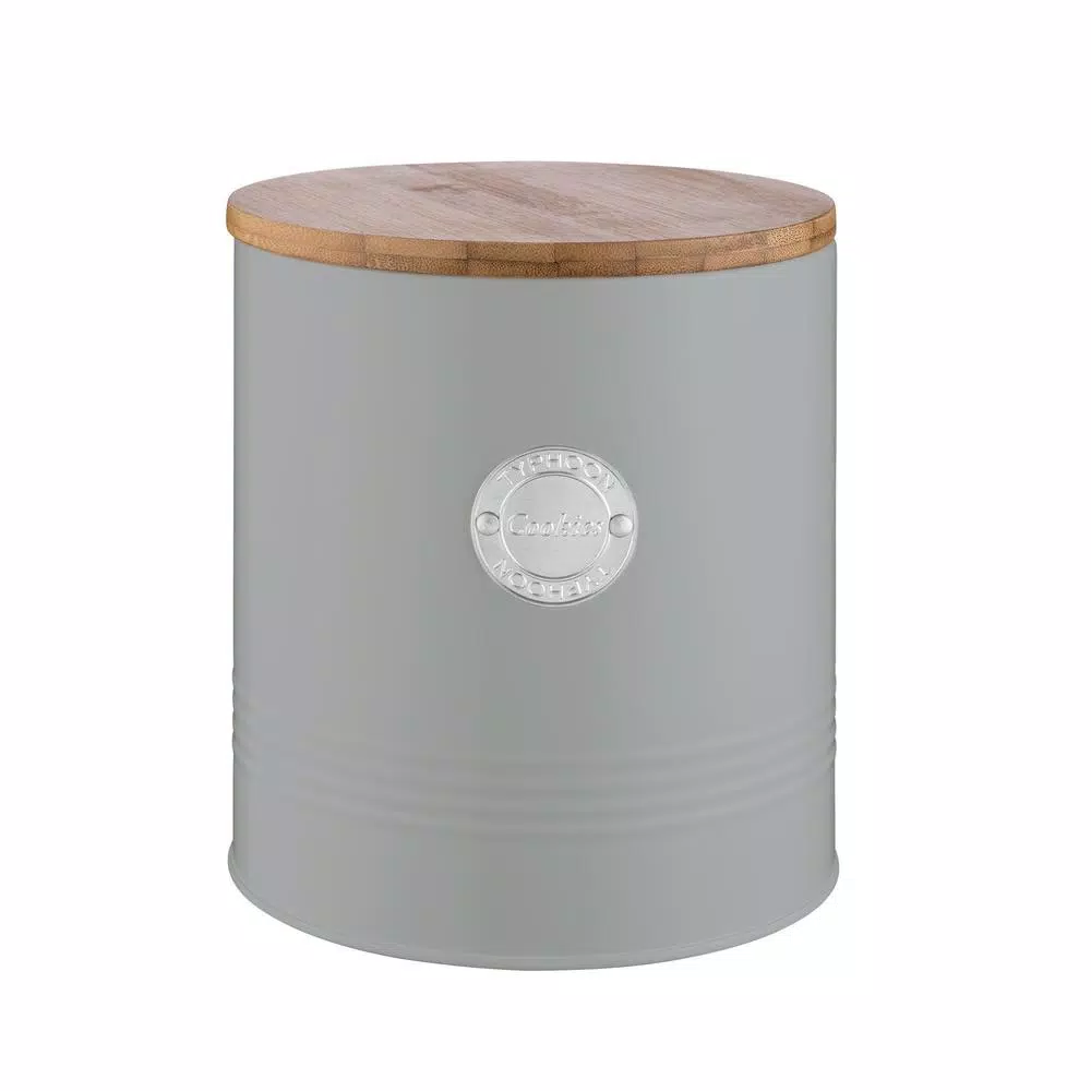 Typhoon Living Gray Cookie Tin with Sustainable Bamboo Lid - 114 oz Carbon Steel Cookie Jar