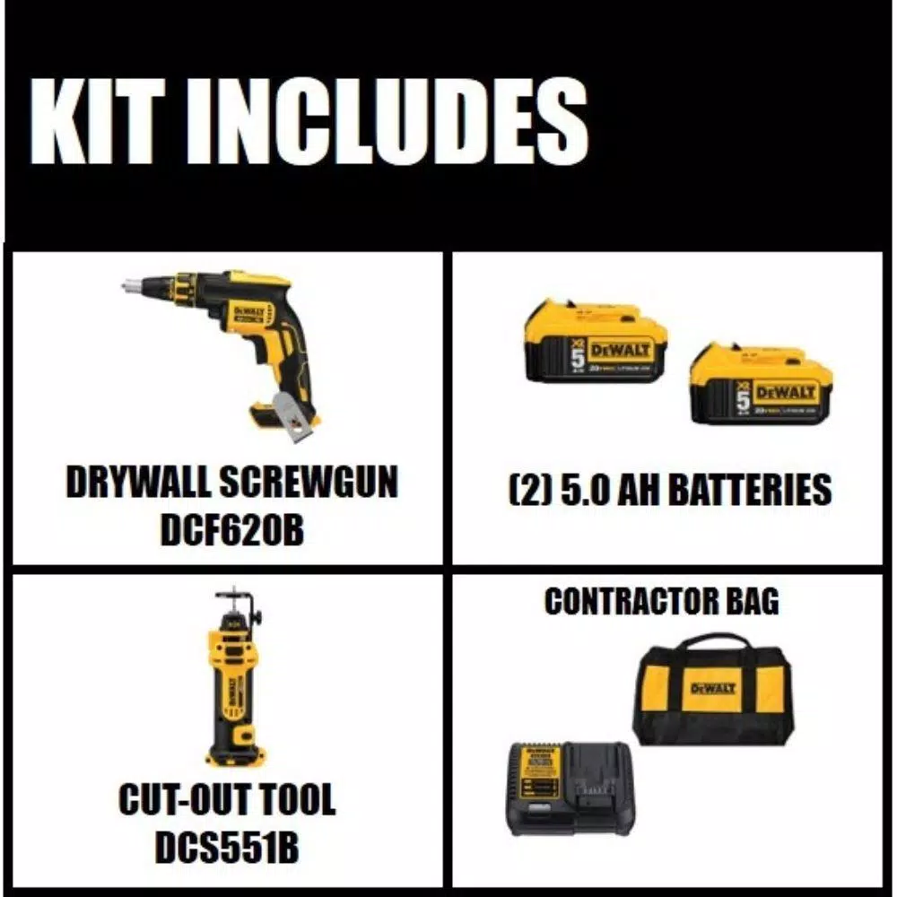 DEWALT 20V MAX XR Brushless Cordless Drywall Screw Gun Kit with (2) 5.0Ah Batteries & Cut-Out Tool