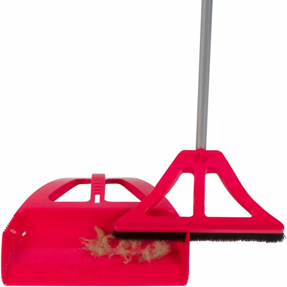 WISP 3-Piece Red Broom and Dustpan Set with 90-Degree Angle, Telescoping Handle, and Bristle Seal Technology