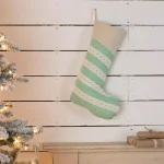 VHC Brands 20 in. Mint Margot Farmhouse Christmas Stocking with Diamond Cut Lace and Cotton/Felt thumbnail 3