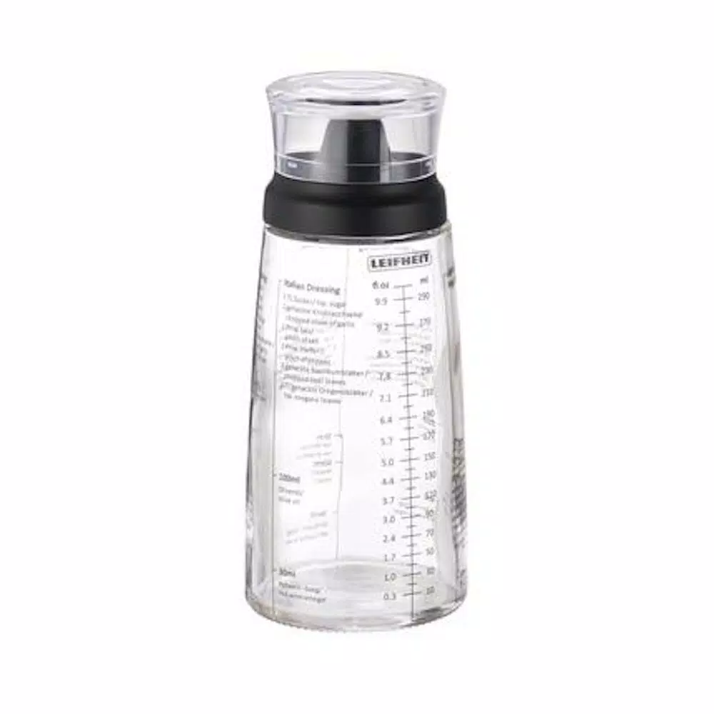HOUSEHOLD ESSENTIALS Leifheit Glass Salad Dressing Shaker with Lid and Measurement Markings, 10.1 oz