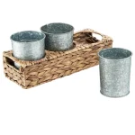 Artland Garden Terrace Water Hyacinth Flatware Caddy with 3 Galvanized Steel Cups thumbnail 1