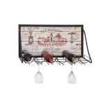 LITTON LANE Wood and Iron 6-Bottle Wall Mounted Wine Rack with Stemware Holder thumbnail 1