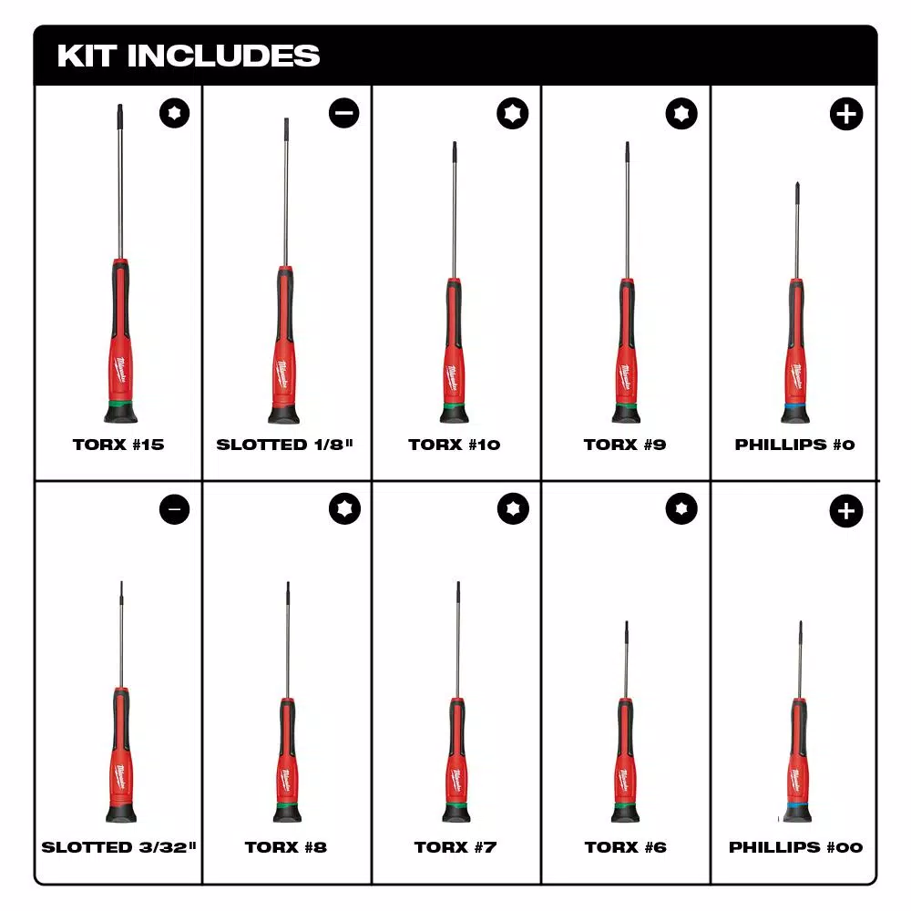Milwaukee 10-Piece Precision Screwdriver Set with All-Metal Core