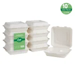 Unbranded 10 in. White Sugarcane 3-Compartment Clamshell Containers, Biodegradable Sectional Food Trays (300 Pack) thumbnail 2