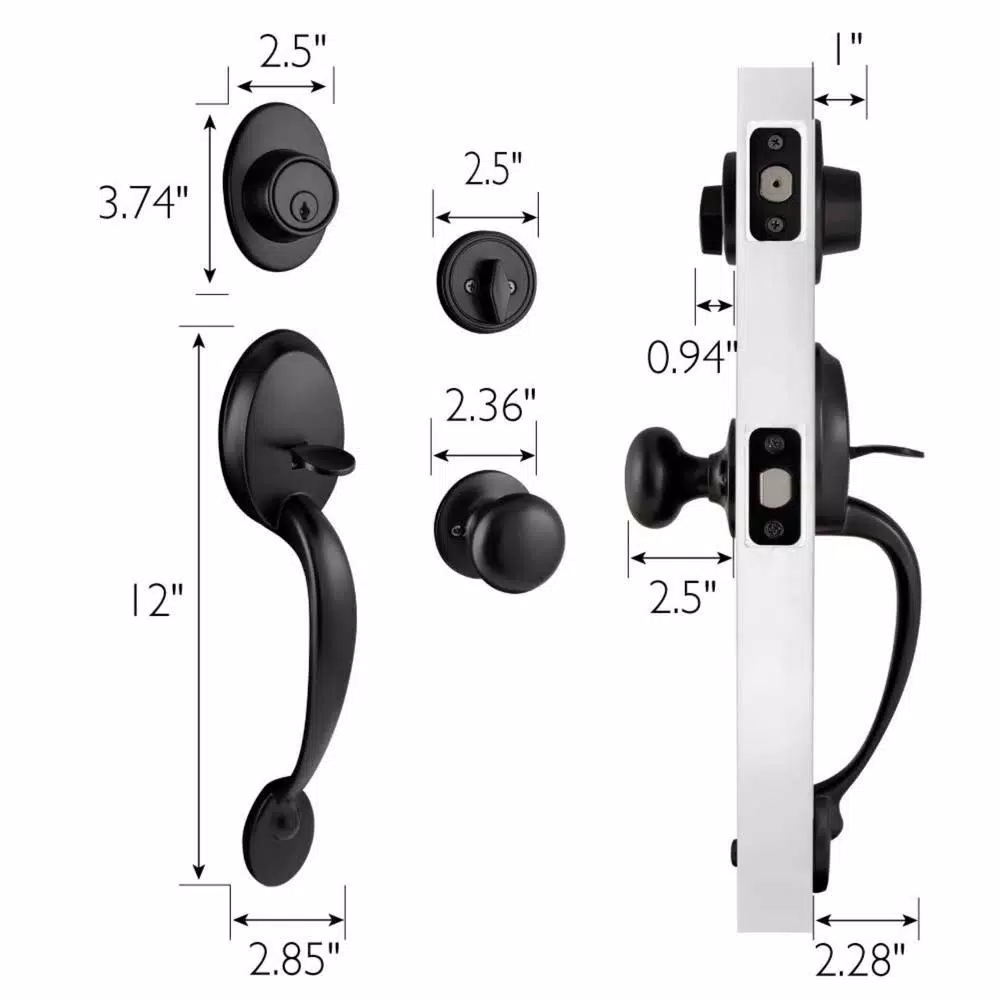 Design House Coventry Matte Black Entry Door Handleset with Cambridge Interior Knob and Single Cylinder Deadbolt