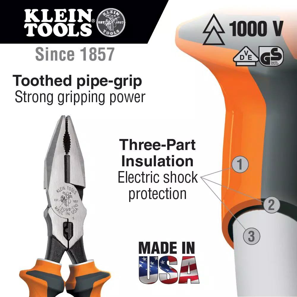 Klein Tools 8 in. Insulated Combination Pliers, 1000V Rated, VDE Certified
