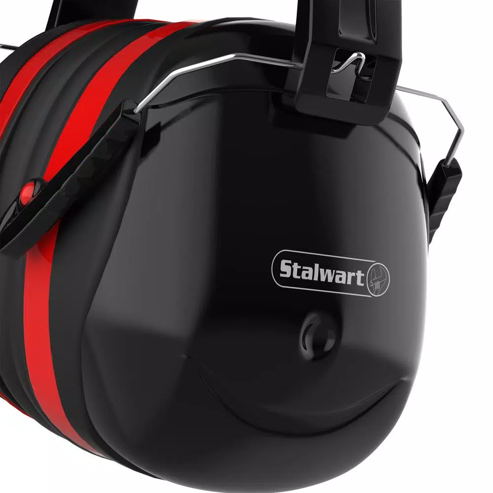 Stalwart Over-Ear Noise Reduction Ear Muffs, 30dB NRR, Foldable Black/Red