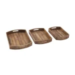 LITTON LANE Mahogany Brown Slat Wood Trays Set of 3 - Rustic Mango Wood Farmhouse Trays thumbnail 2