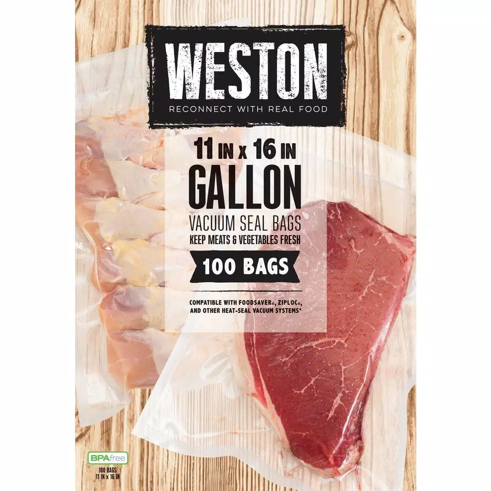 Weston 11 x 16 in. Gallon Vacuum Sealer Bags, 3.0 Mil Heavy Duty 2-Ply, 100-Count