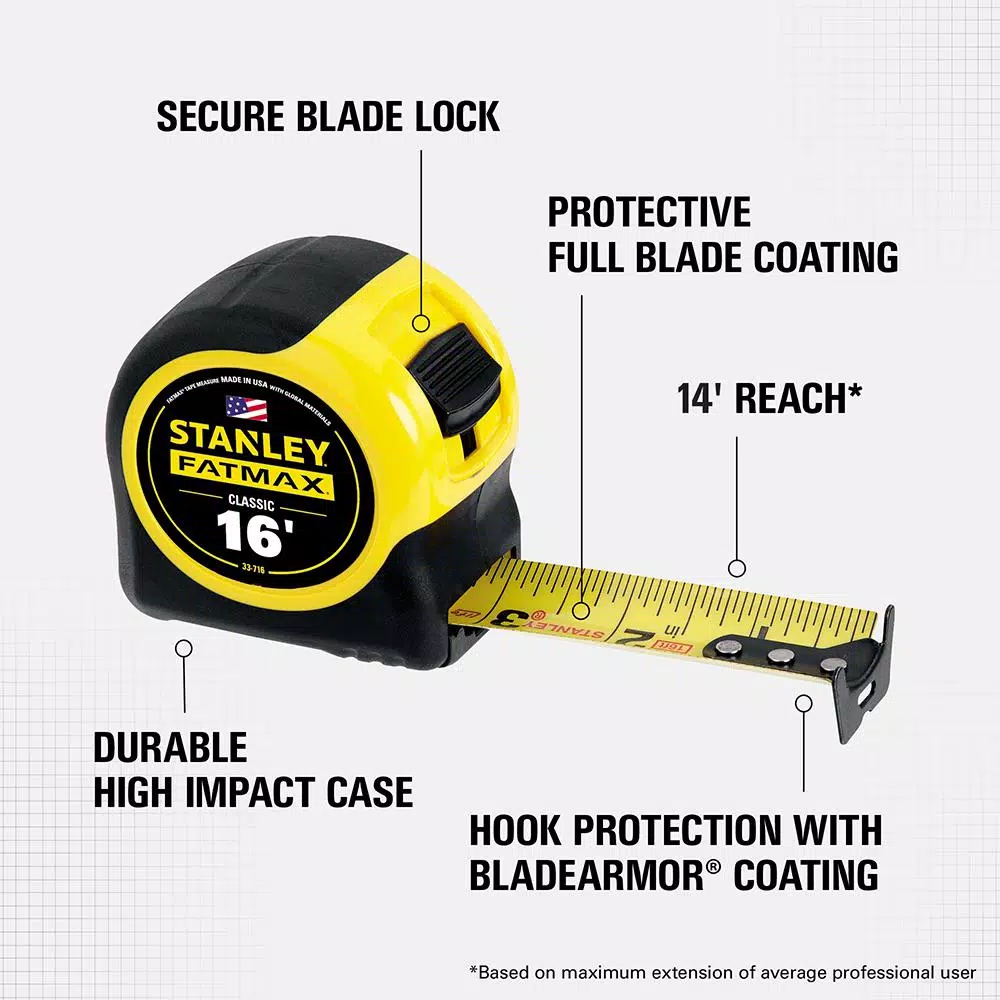 STANLEY FATMAX 16 ft. Tape Measure with 14 ft. Reach and BladeArmor Protection