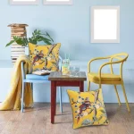LR Home Scenic Yellow Floral Birds Throw Pillow - 20 x 20 in. Cotton Square Accent Pillow thumbnail 8