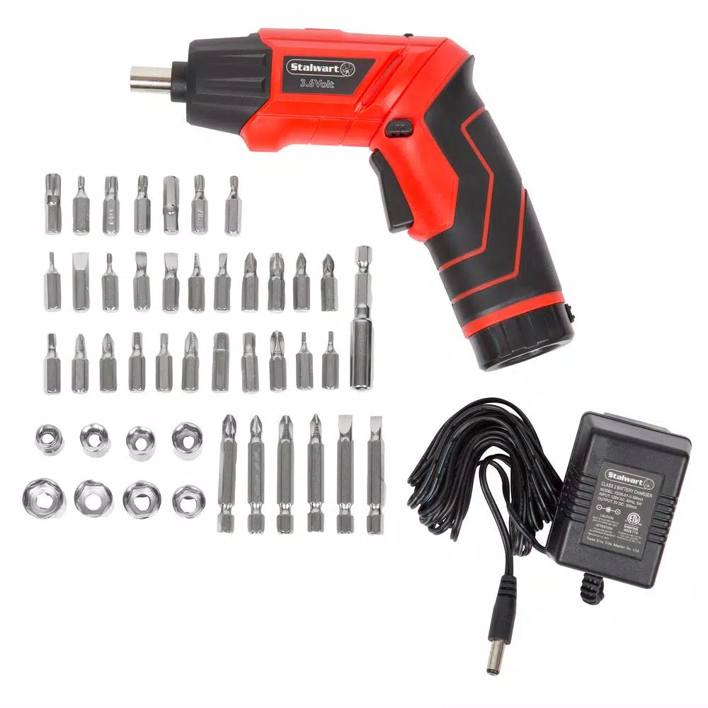 Stalwart 45-Piece 3.6V LED Rechargeable Cordless Pivoting Screwdriver Set