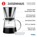 ZASSENHAUS 6-Cup Clear Pour Over Coffee Maker - Borosilicate Glass & Stainless Steel Brewer thumbnail 3