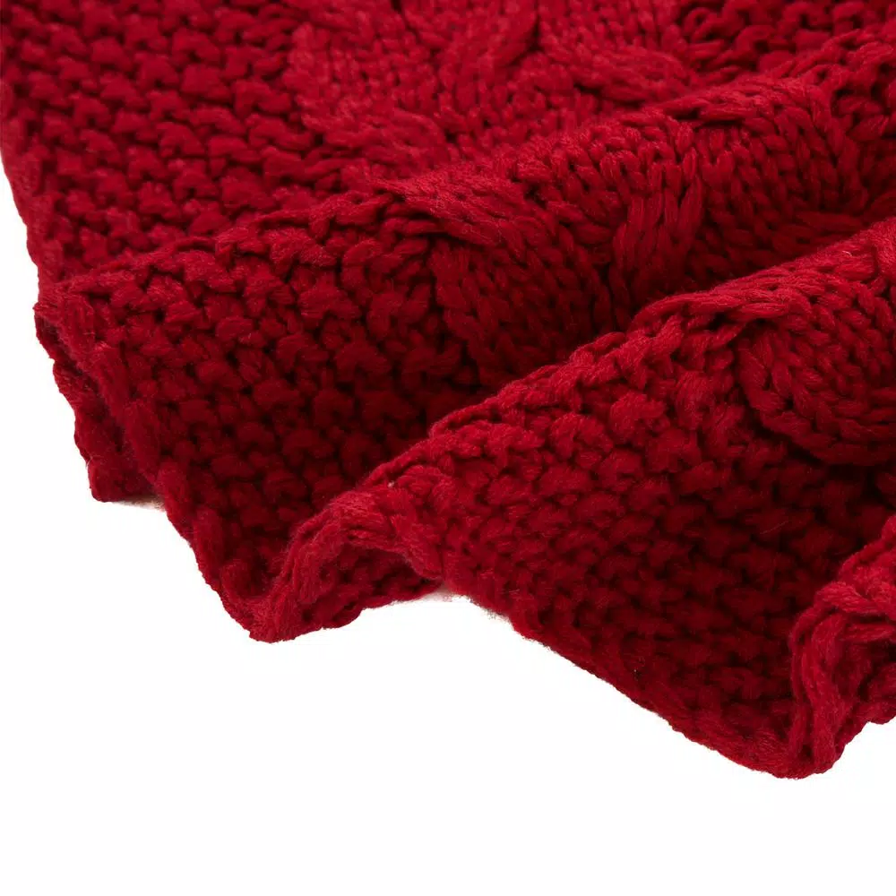 Glitzhome 52 in. Red Knitted Acrylic Christmas Tree Skirt
