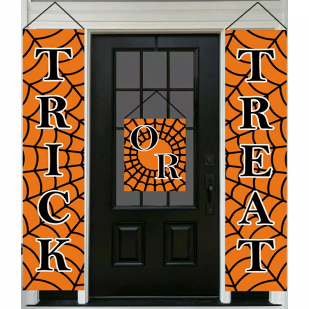 Unbranded 70 in. Trick or Treat Halloween Banner, 3-Piece Orange Polyester Indoor Wall Decor