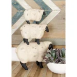 LITTON LANE 3-Stacked Sheep Polystone Sculpture - Off White Farmhouse Decor thumbnail 1