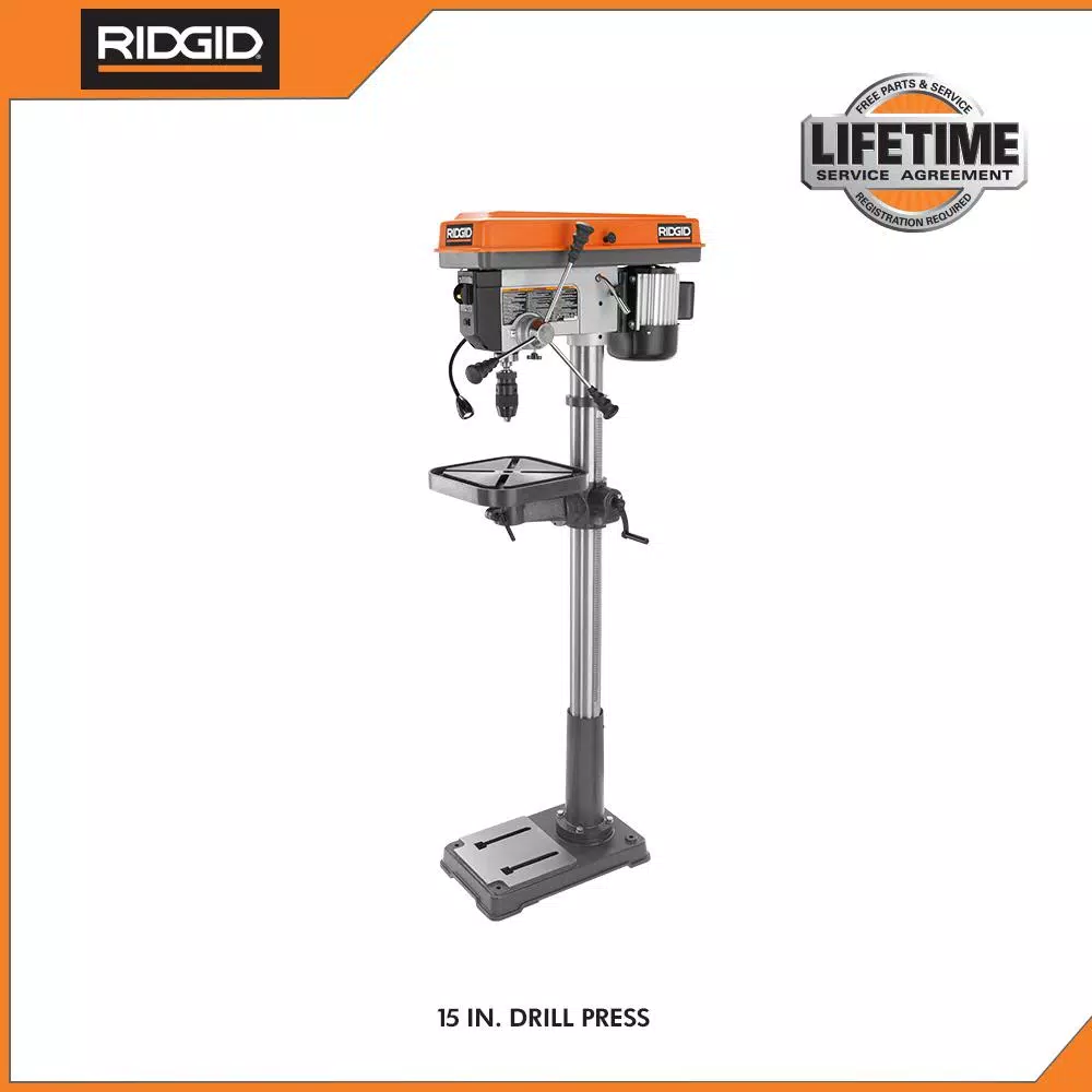 RIDGID 15 in. Drill Press with LED Worklight, 3/4 HP Motor, 12 Speeds