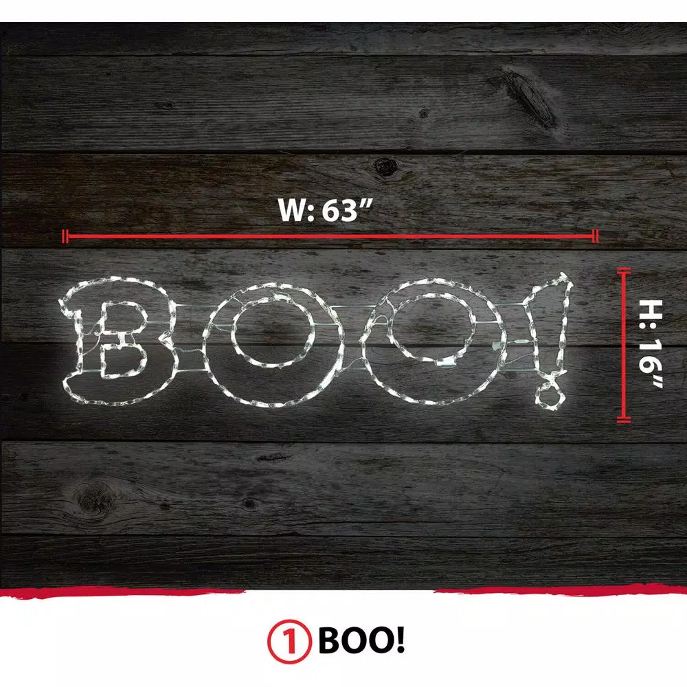 Haunted Hill Farm 63 in. x 16 in. LED Boo Sign Halloween Light, Indoor/Outdoor Weather Resistant Decor
