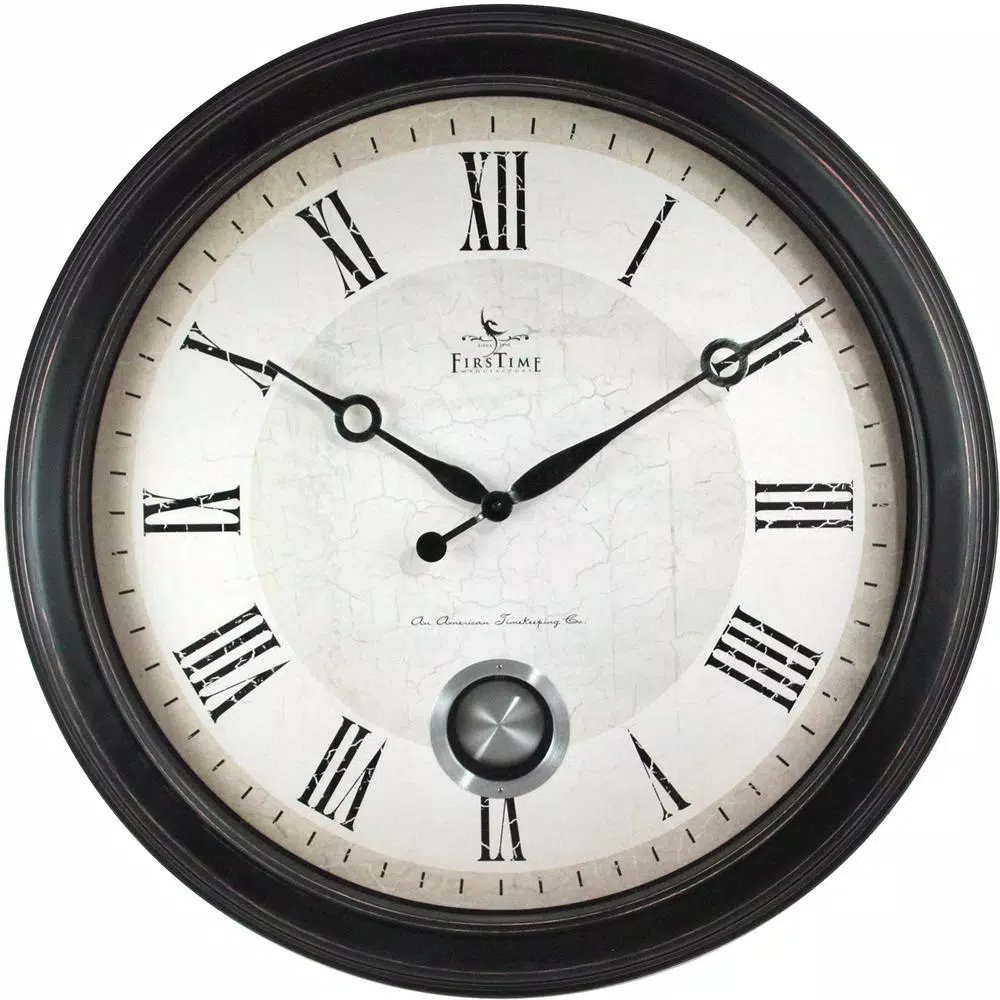 FirsTime Adair 24 in. Round Wall Clock with Pendulum - Oil Rubbed Bronze