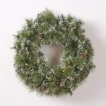 Noble House 24 in. Pre-Lit LED Artificial Christmas Wreath with Flocked Snow, Glitter, and Pinecones thumbnail 1