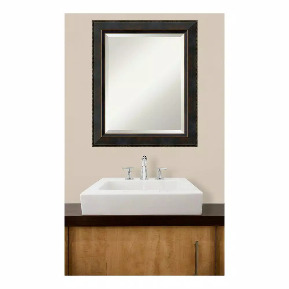 Amanti Art Signore 20.5 in. W x 24.5 in. H Rectangular Bronze Framed Bathroom Vanity Mirror