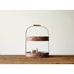 3R Studios Red 2-Tier Oval Iron Decorative Tray with Wood Handle thumbnail 3