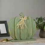 Northlight 14.5 in. Blue Slatted Wood Pumpkin Decoration with Twine Bow thumbnail 2