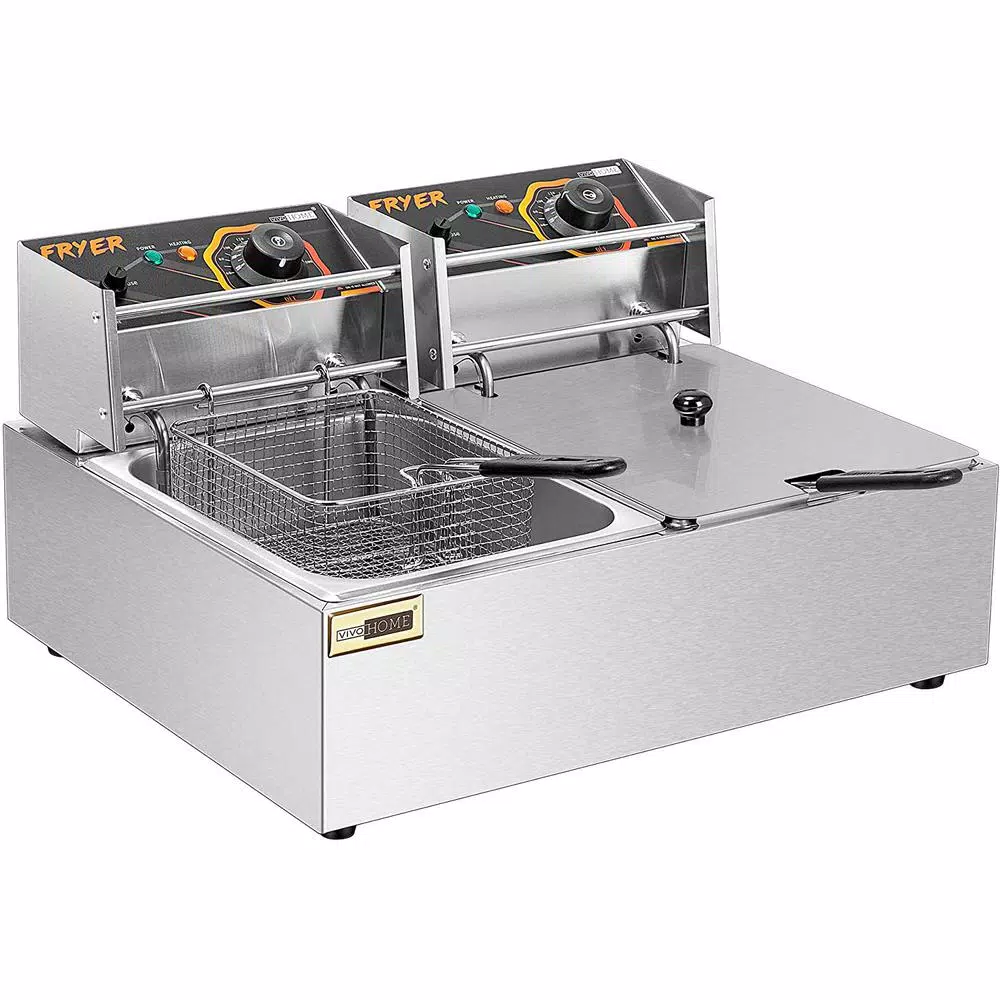 VIVOHOME 20.7 Qt. Stainless Steel Dual Basin Electric Deep Fryer, 5000W with 2 Removable Baskets