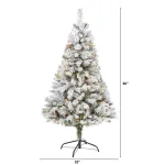 Nearly Natural 5 ft. Flocked River Mountain Pine Artificial Christmas Tree with 150 LED Lights and Pine Cones thumbnail 2