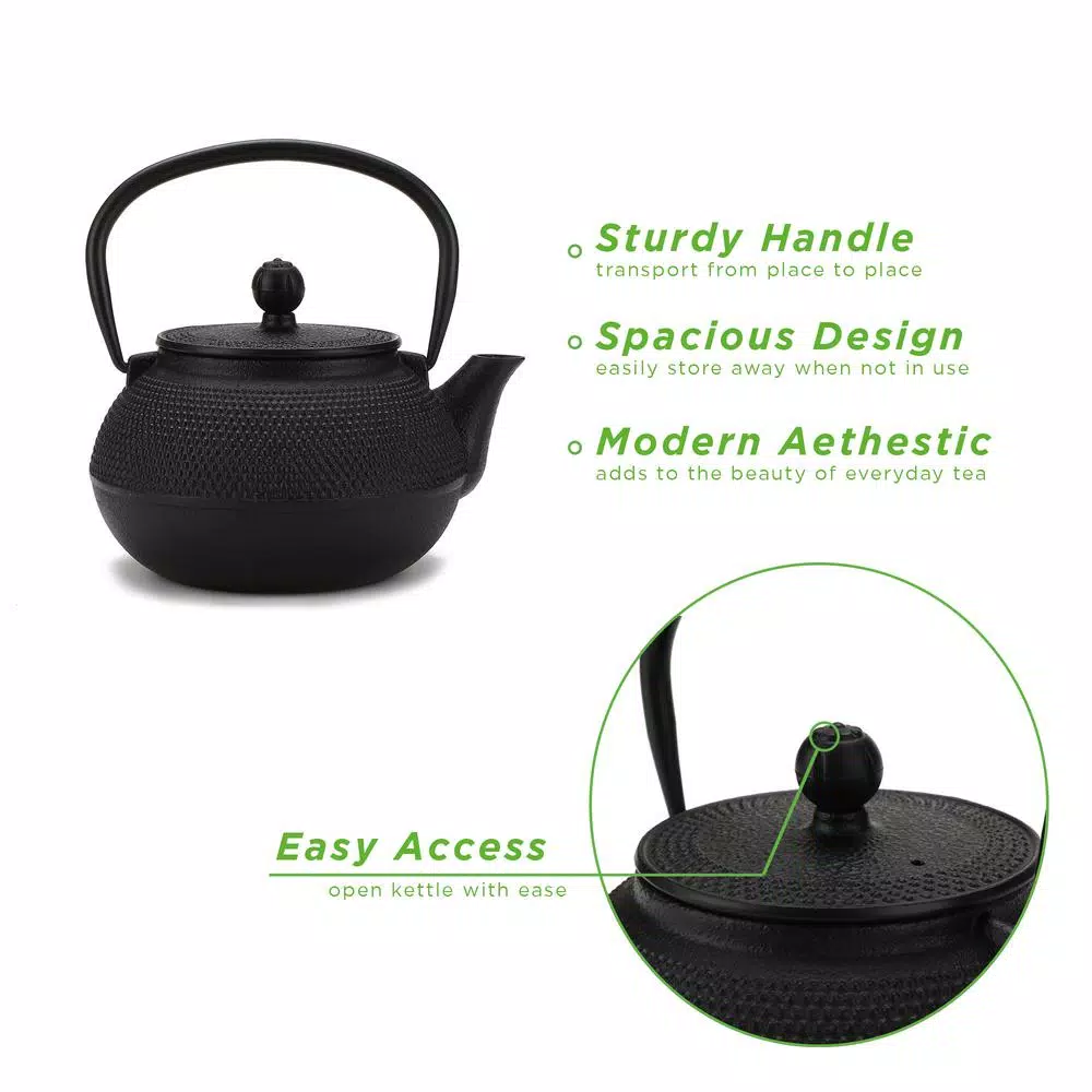 Mind Reader 2.5-Cup Black Japanese Style Cast Iron Tetsubin Teapot with Infuser
