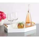 Kate and Laurel Lipton White Glossy Decorative Hexagon Tray with Gold Metal Handles thumbnail 6
