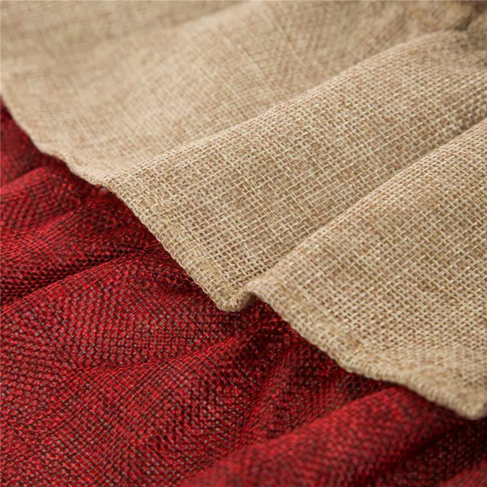 Glitzhome 48 in. Faux Burlap Christmas Tree Skirt - Red and Brown Striped Holiday Decor
