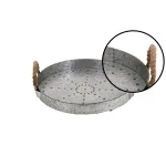 LITTON LANE 16" Farmhouse Rustic Gray Galvanized Iron Serving Tray with Rope Handles thumbnail 3